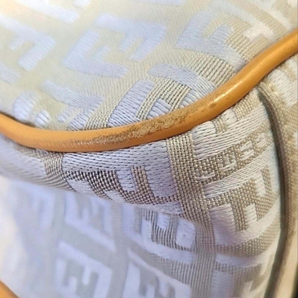 Fendi FF Monogram Blue Gray Zucchino Canvas Leather Baguette Shoulderbag Vintage - Picture 9 of 10